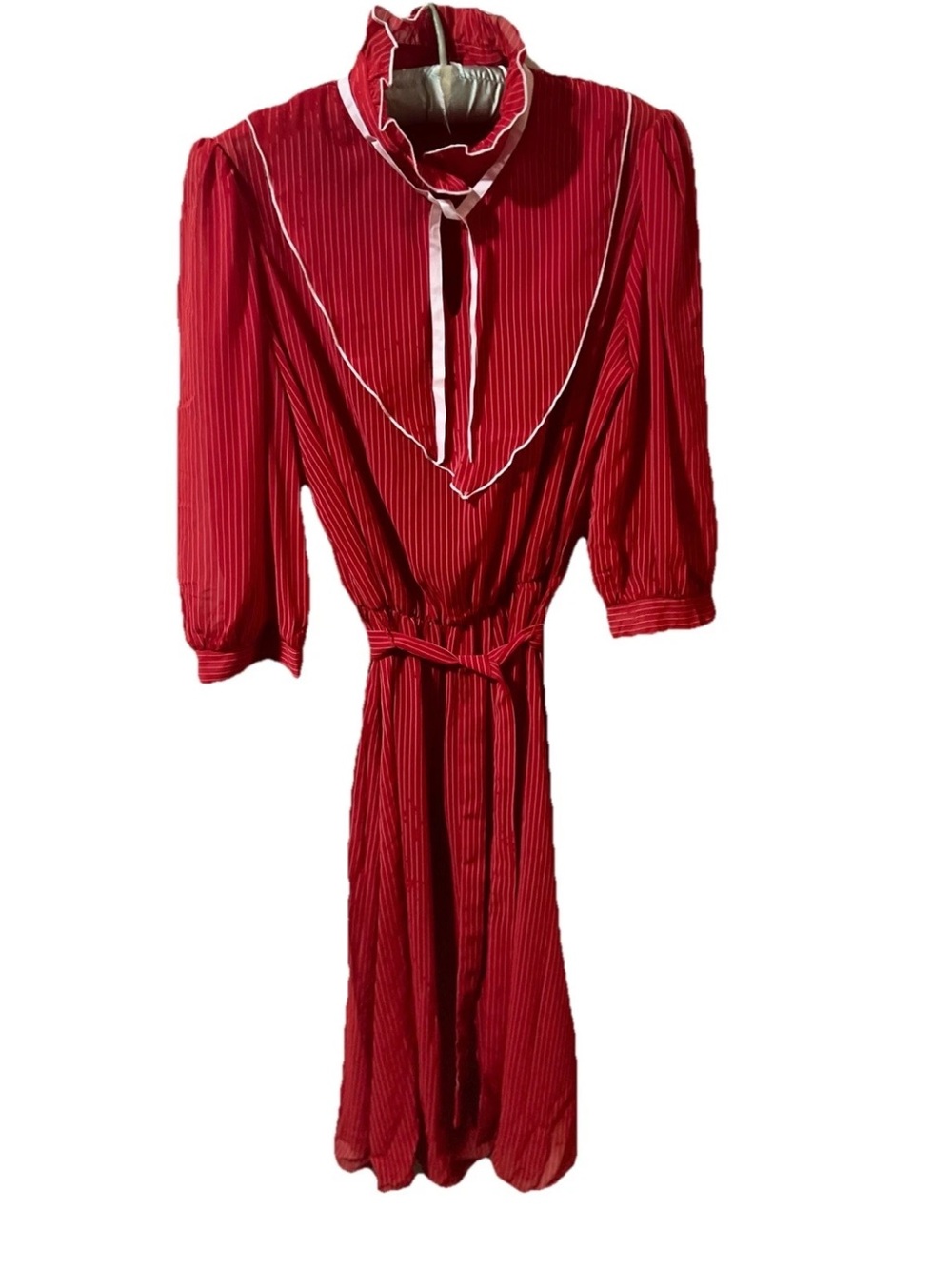 Red Pleated Vintage-Inspired Midi Dress with White Trim SZ 11/12 Brand OOPS